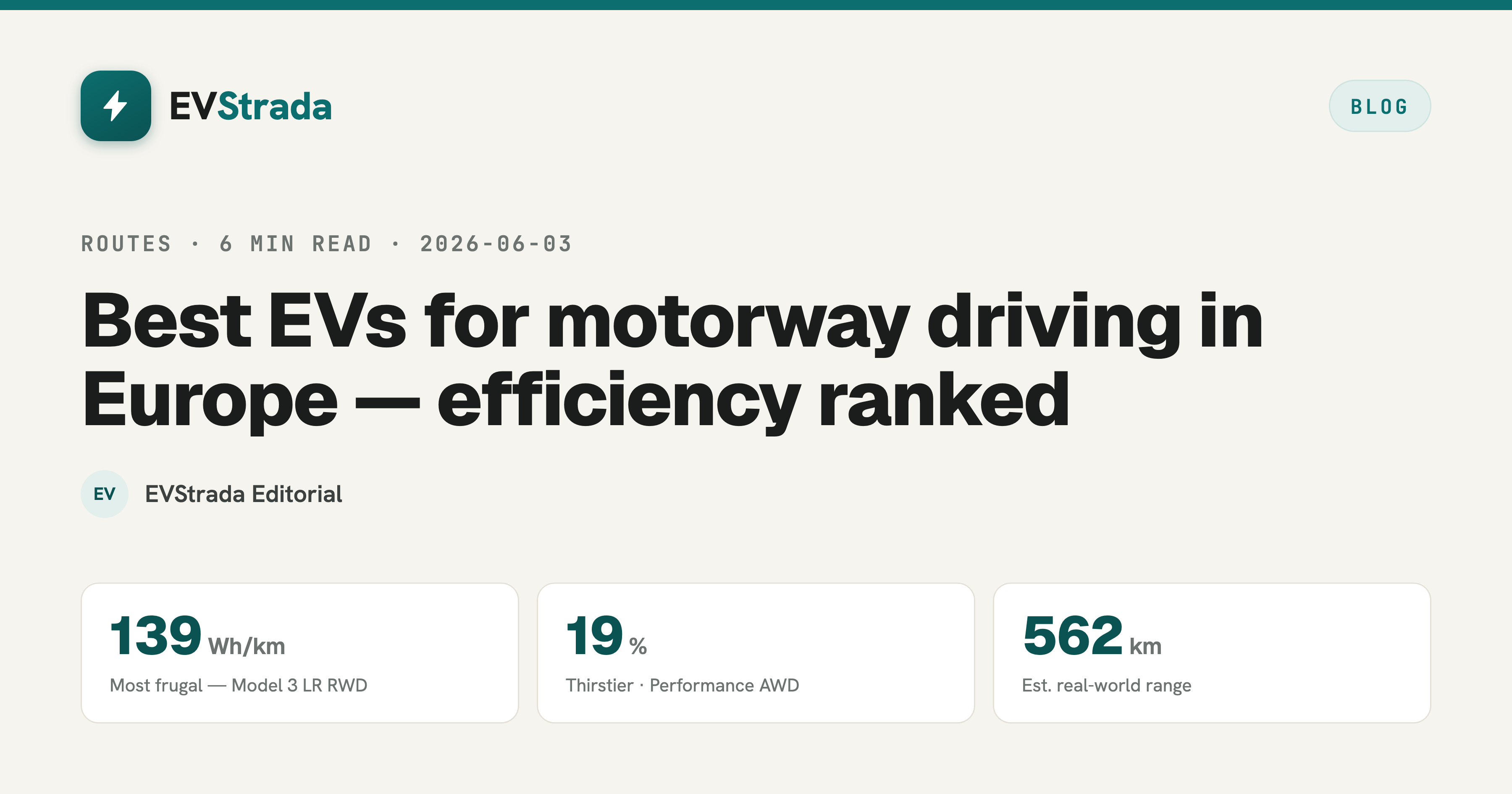 Best EVs for motorway driving in Europe — efficiency ranked